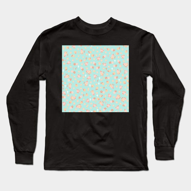 Tiny Crosses and Blossoms Seagrove Blue Long Sleeve T-Shirt by MSBoydston